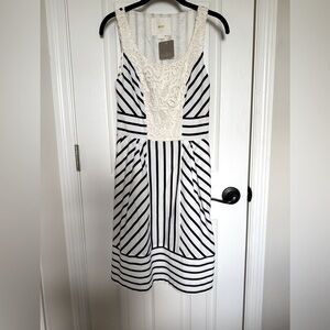 Maeve Black and White Striped Midi Dress